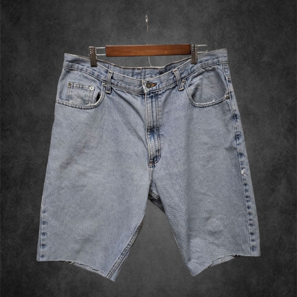 90s Baggy Knee Length Denim Cut Off Shorts - Picture 2 of 6